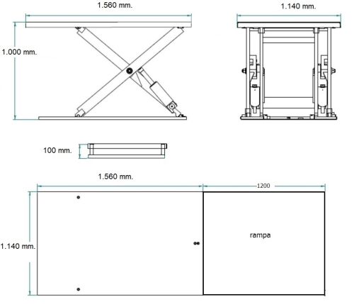 Mesa elevadora eléctrica Extraplana 2.000 kg con rampa 3